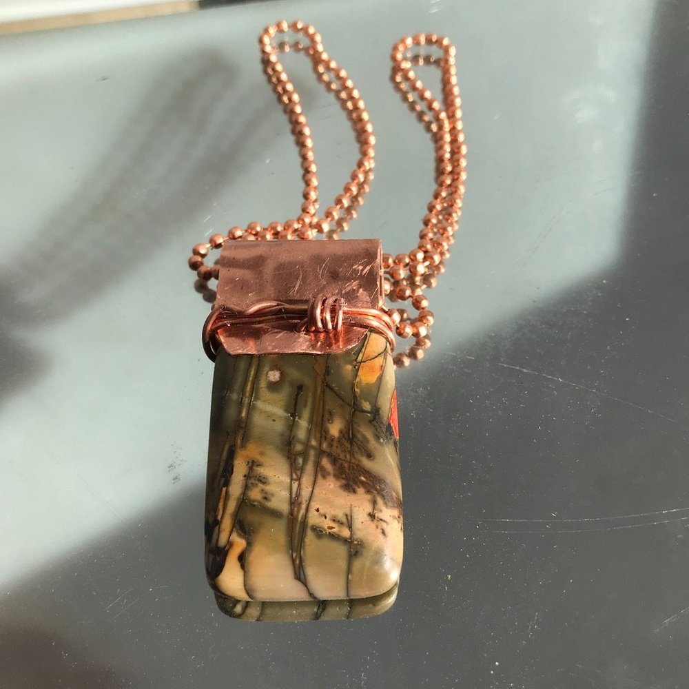 Picasso Jasper Dog Tag Pendant Necklace Copper - Picture 3 of 6